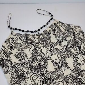 Ann Taylor Loft Ivory Brown‎ Floral Sundress Beaded Accent Fit/Flare Size 4